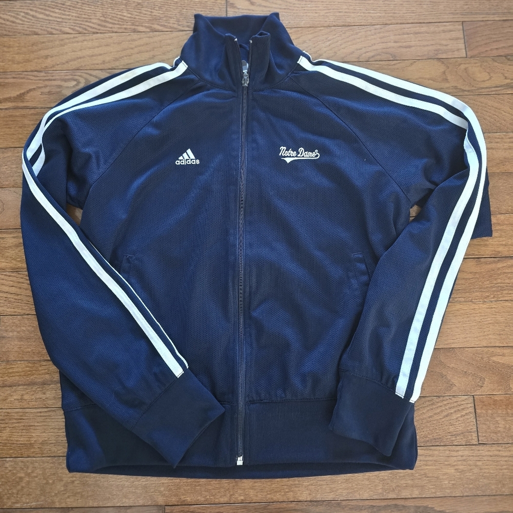 Adidas Dark Blue Notre Dame Track Jacket with White Stripes - EUC womens size M